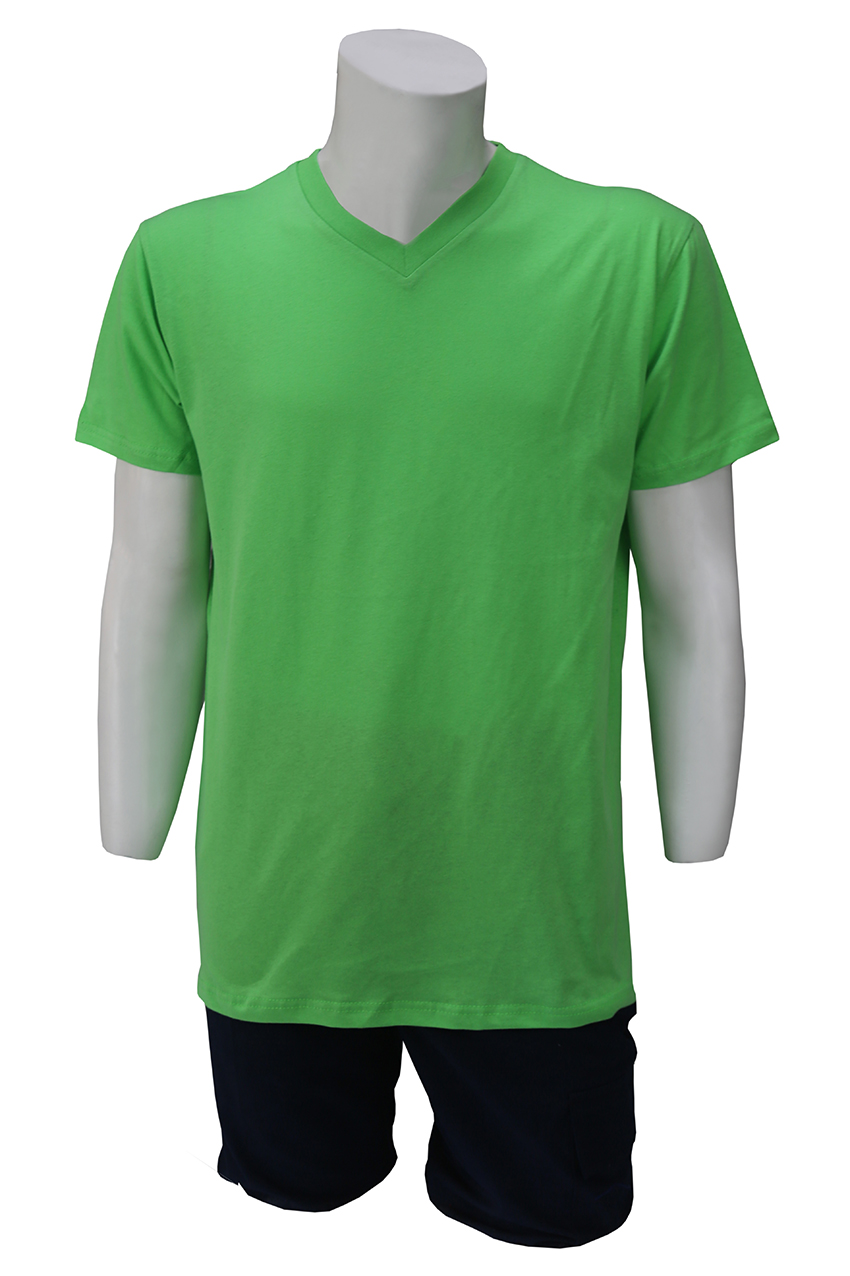 toptan-v-yaka-yesil-t-shirt-yanlari-dikisli-duz-yaka